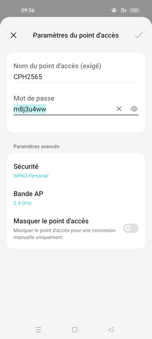 Saisissez un mot de passe de hotspot Wi-Fi d'au moins 8 caractères et sélectionnez OK