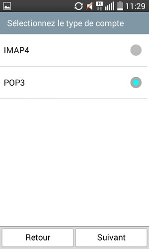 Sélectionnez IMAP4 ou POP3 et sélectionnez Suivant