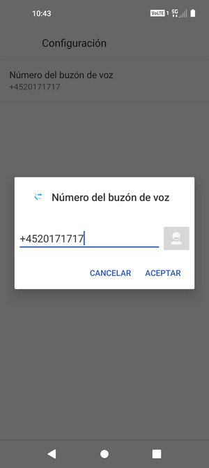 Introduzca el Número del buzon de voz y seleccione ACEPTAR