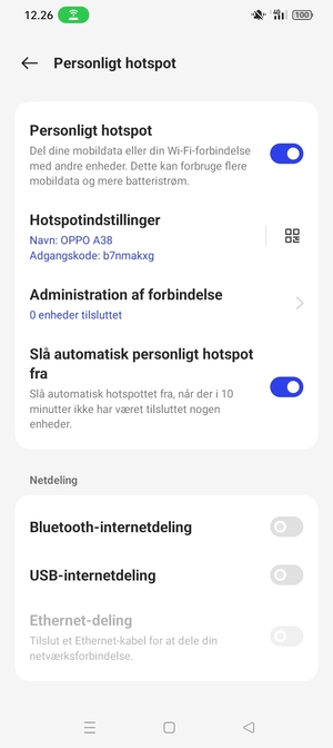 Din telefon er nu sat op til brug som modem