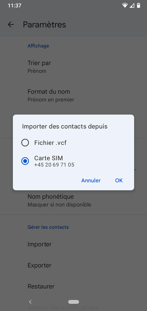 Sélectionnez Carte SIM et OK