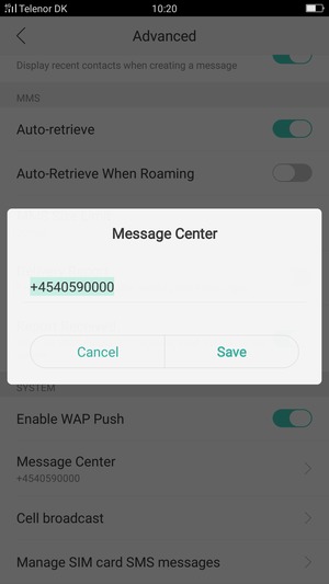 Enter the Message Center number and select Save