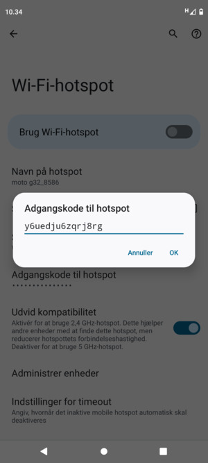 Indtast en Wi-Fi-hotspot adgangskode på minimum 8 tegn og vælg OK