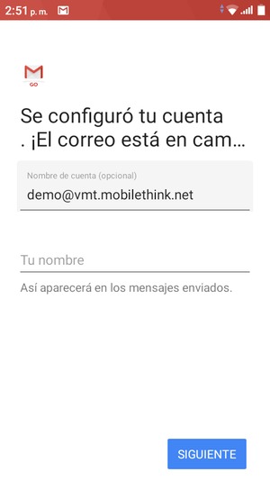 Déle a su cuenta un nombre y escriba su nombre. Seleccione SIGUIENTE