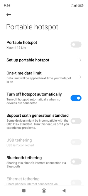 Select Set up portable hotspot