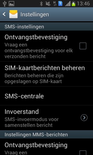 Selecteer SMS-centrale