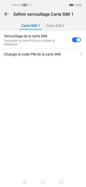 Sélectionnez Carte SIM 1 ou Carte SIM 2 et sélectionnez Changer le code PIN de la carte SIM