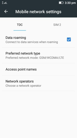 Select Public and turn  Data roaming on or off