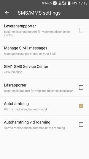 Välj SIM SMS Service Center