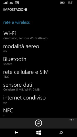 Seleziona rete cellulare e SIM