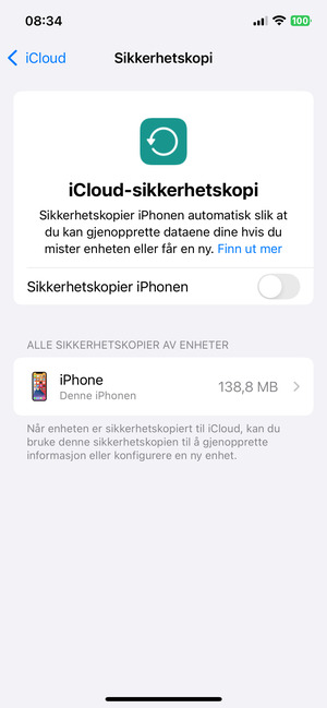 Slå på Sikkerhetskopier iPhonen