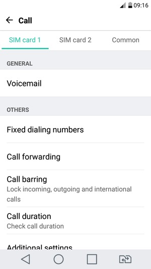 Select SIM card 1 or SIM card 2 and select Voicemail