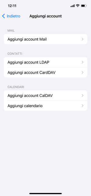 Seleziona Aggiungi account CardDAV