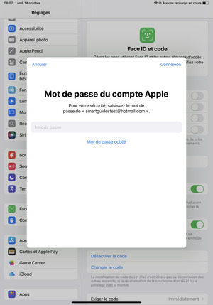 Saisissez votre Mot de passe d'Apple ID et sélectionnez Connexion