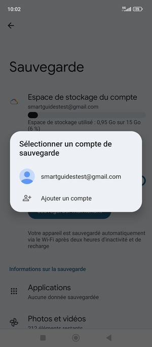 Sélectionnez votre compte de sauvegarde