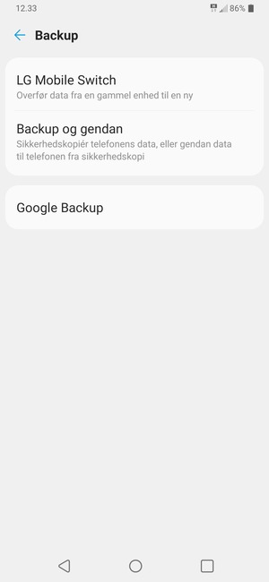 Vælg Google Backup