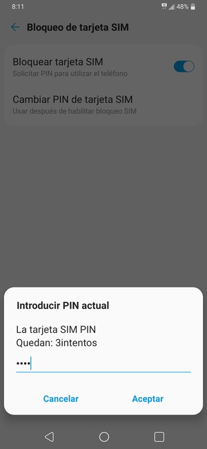 Introduzca su PIN de la tarjeta SIM actual y seleccione Aceptar