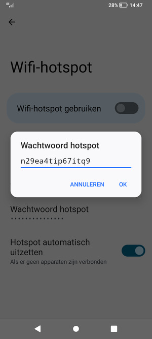 Voer een wachtwoord van een WiFi-hotspot in van ten minste 8 tekens en selecteer OK