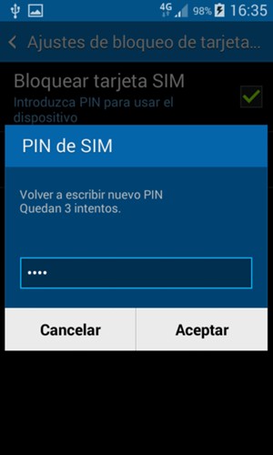 Confirme su nuevo PIN de SIM y seleccione Aceptar