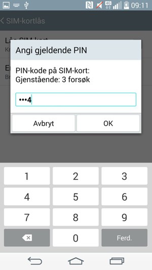 Skriv inn nåværende PIN-kode på SIM-kort og velg OK