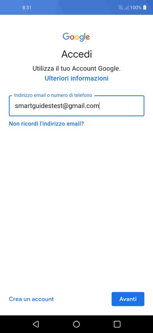 Inserisci il tuo indirizzo Gmail e seleziona Avanti