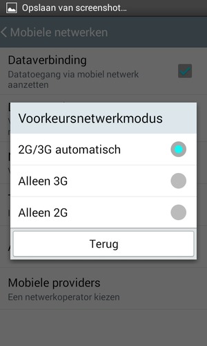 Selecteer Alleen 2G om 2G in te schakelen en 2G/3G automatisch om 3G in te schakelen