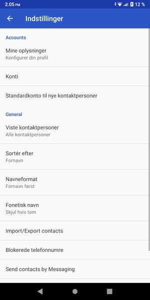Vælg Import/Export contacts