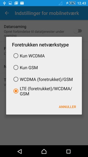 Vælg LTE (foretrukket)/3G/GSM for at aktivere 4G