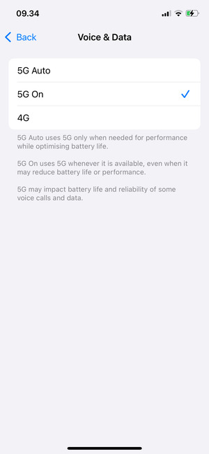 To enable 5G, select 5G Auto or 5G On