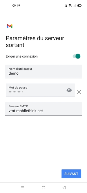 Entrez l'adresse du serveur Sortant