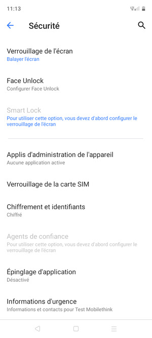 Pour modifier le code PIN de la carte SIM, faites défiler et sélectionnez Verrouillage de la carte SIM