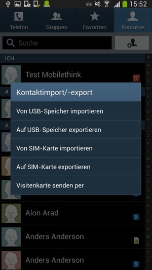 Wählen Sie Von SIM-Karte importieren