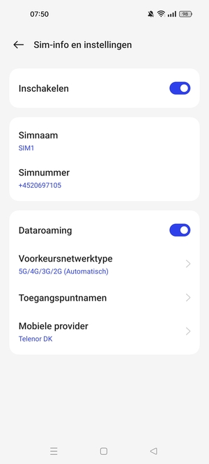 Schakel Dataroaming in of uit