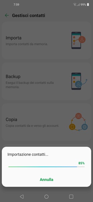 I tuoi contatti verranno salvati sul tuo account Google, e salvati sul tuo telefono la prossima volta che Google sarà sincronizzato.