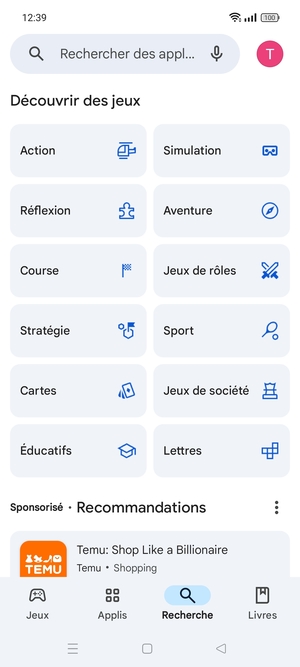 Sélectionnez la barre de Recherche