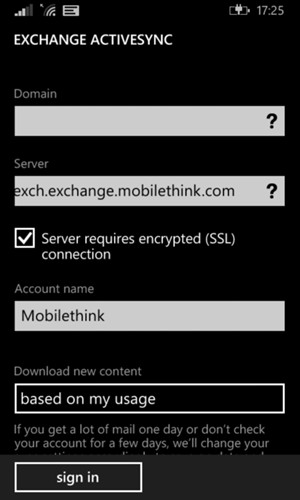 Enter Exchange server address and give your account a name