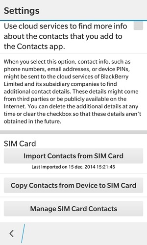 Scroll to and select Import Contacts from SIM Card