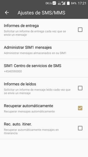 Seleccione SIM Centro de servicios de SMS
