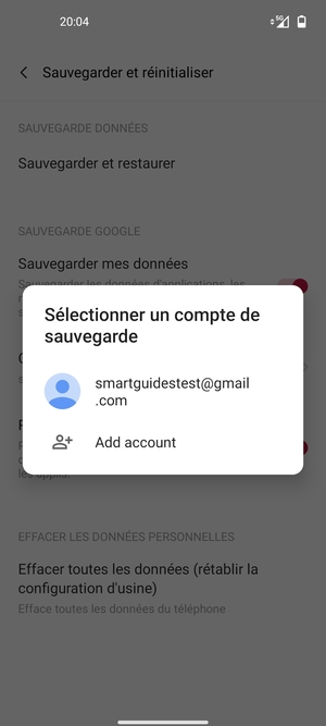 Sélectionnez votre compte de sauvegarde