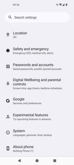Return to the Settings menu and scroll to and select Passwords and accounts