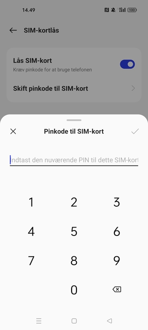 Indtast Nuværende PIN-kode til SIM-kort og vælg OK