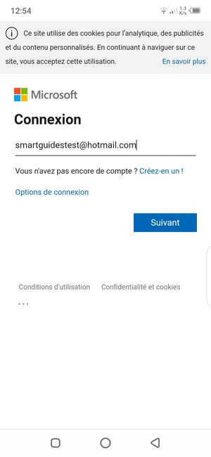 Saisissez votre adresse e-mail et sélectionnez Suivant