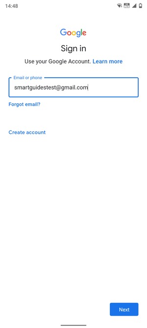 Enter your Gmail address and select Next