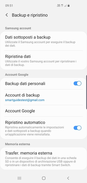 Seleziona Account di backup