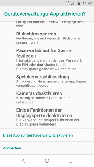 Scrollen Sie nach unten und wählen Sie Diese App zur Geräteverwaltung aktivieren