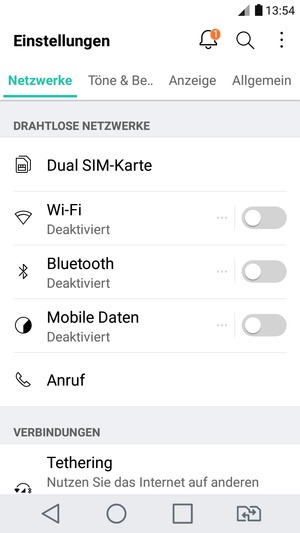 Wählen Sie Netzwerke und Dual SIM-Karte