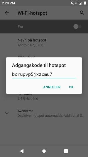 Indtast en Wi-Fi-hotspot adgangskode på minimum 8 tegn og vælg OK