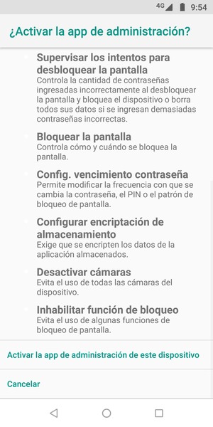 Desplácese y seleccione Activar la app de administración de este dispositivo