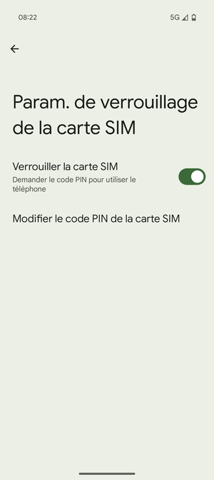 Sélectionnez Modifier le code PIN de la carte SIM