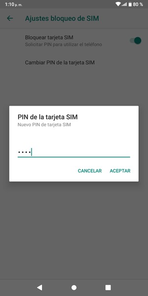 Introduzca Nuevo PIN de tarjeta SIM y seleccione ACEPTAR